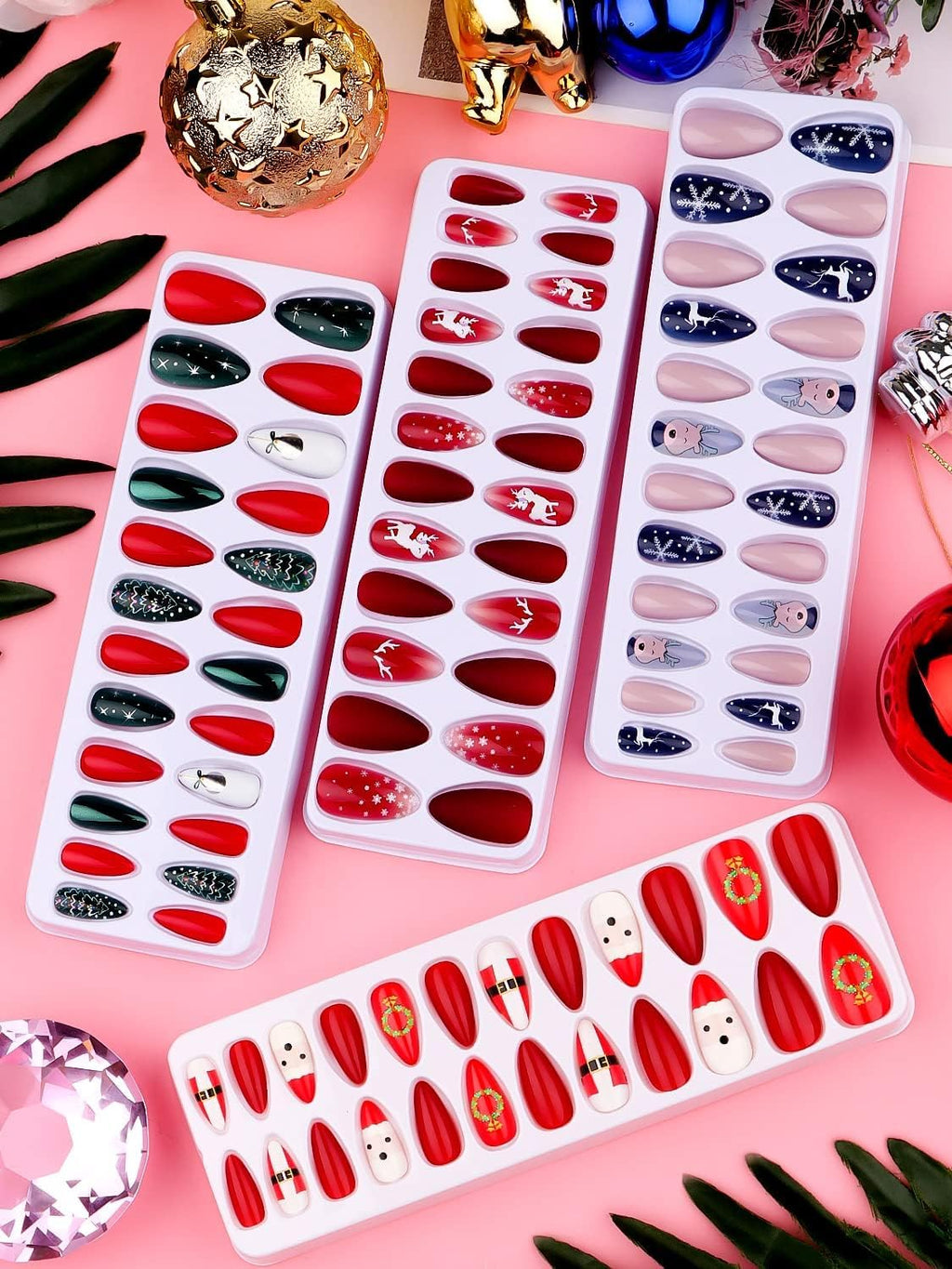 EBANKU 96 Piezas Uñas Postizas De Navidad, Cubierta Completa Para Mujeres Y Niñas