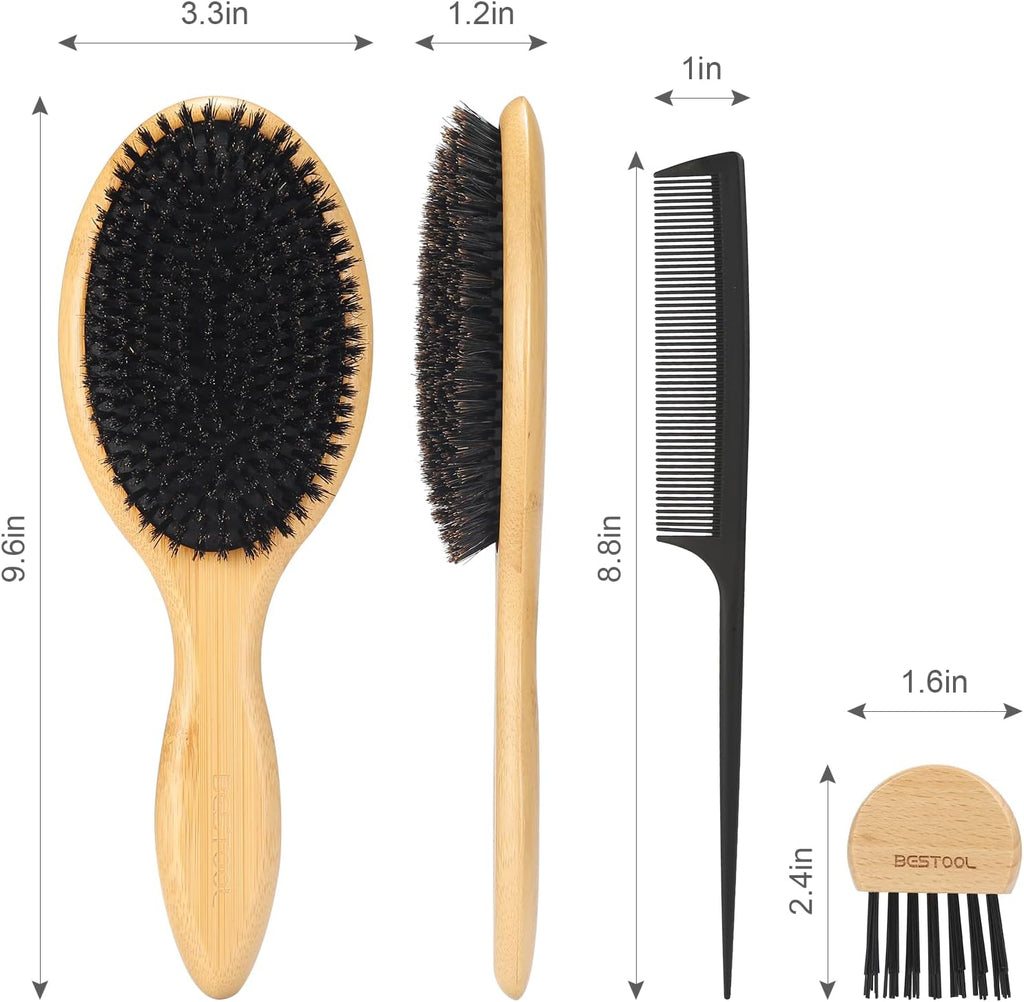 BESTOOL Cepillo De Pelo De Cerdas De Jabalí  Con Palas De Bambú.Mejora La Textura Del Cabello 