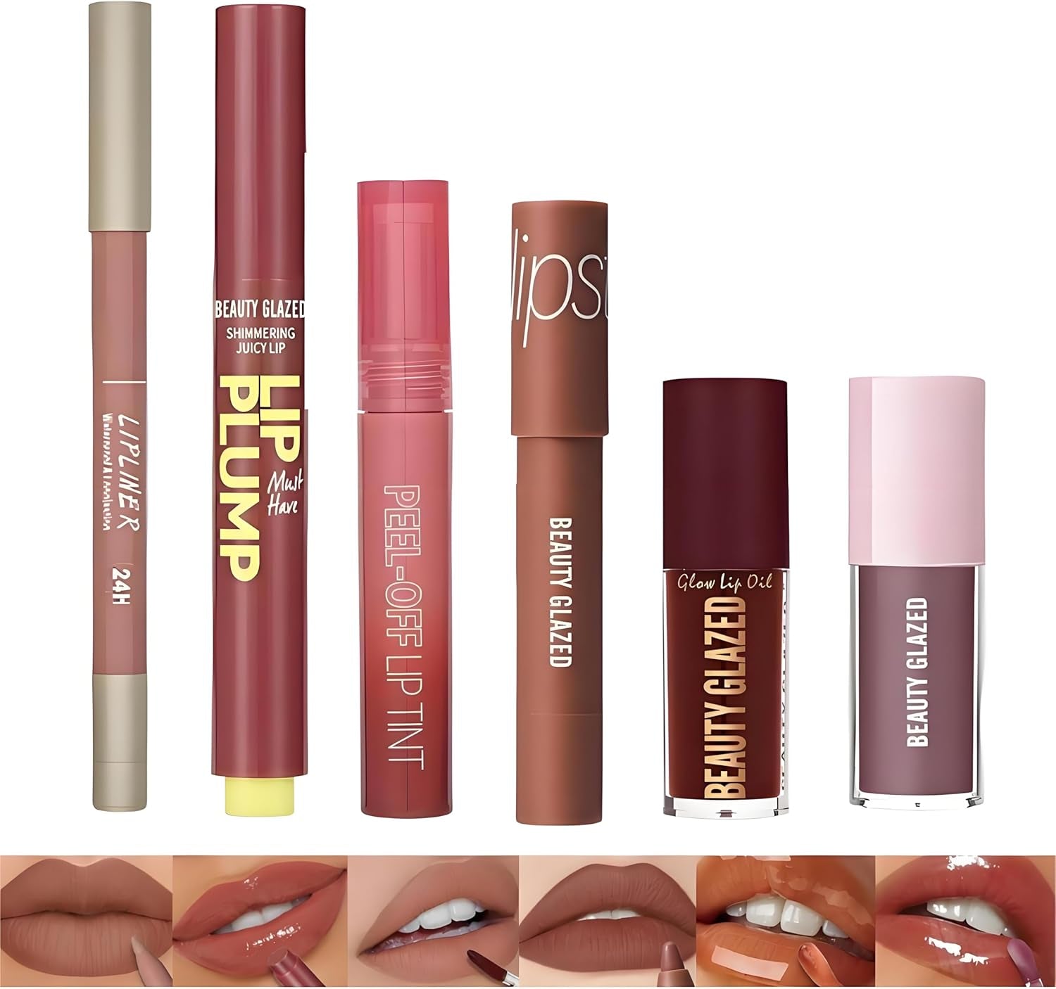 Set De 6 Delineadores De Labios Mate, Pintalabios Líquidos Y Tintes Labiales Peel Off, Set De Brillos Labiales Impermeables, Duraderos Y Que No Se Desvanecen, Tintes Labiales Hidratantes