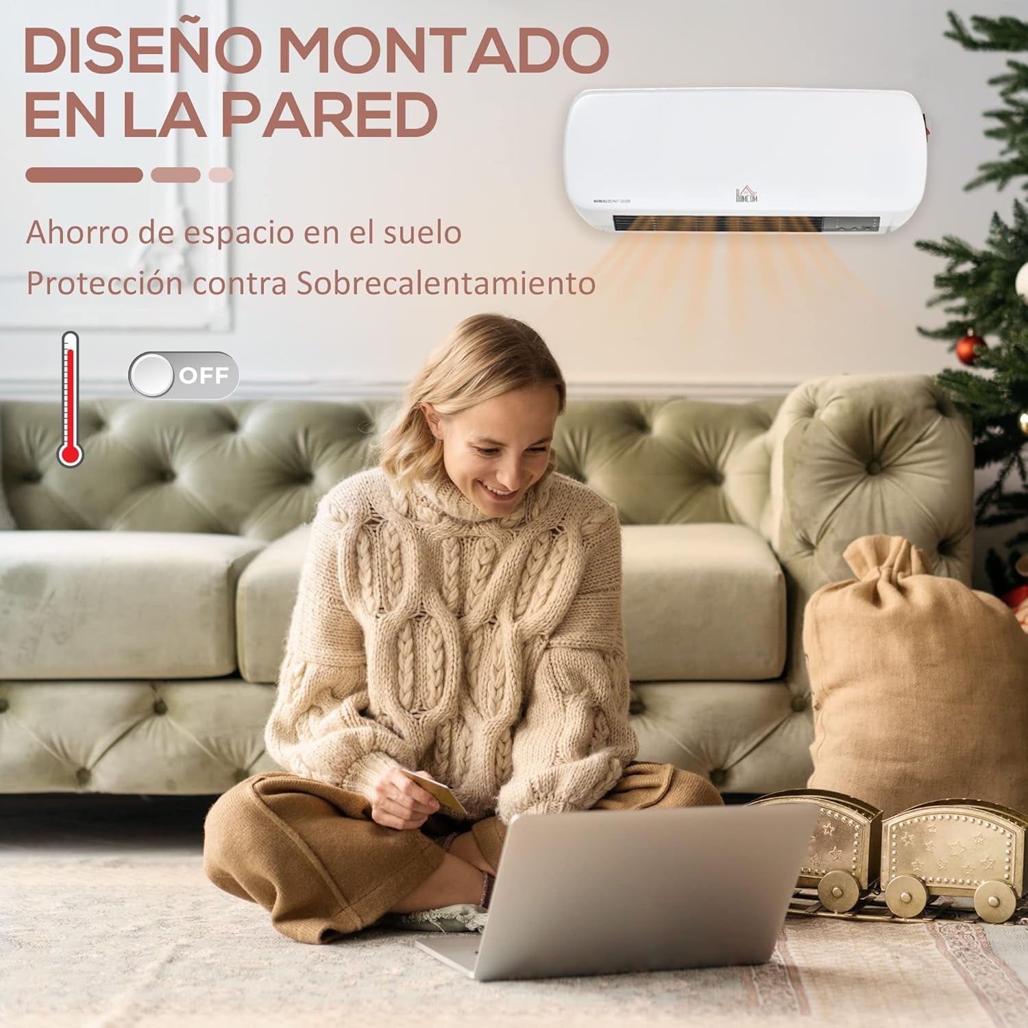 HOMCOM Calefactor Eléctrico Bajo Consumo, 1000W/2000W, Calefactor De Baño De Pared Con Pantalla LED, IPX2, 3 Modos, PTC, Protección Contra Sobrecalentamiento, Temporizador, Mando, Para 20-25㎡, Blanco