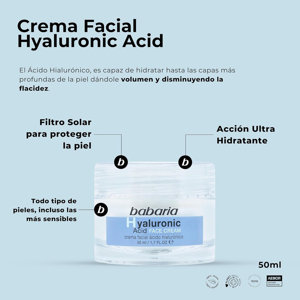 Babaria - Neceser Ritual Hialurónico, Pack Especial, Incluye Crema Facial 50 Ml, Sérum Facial 30 Ml Y Ampolla Facial 2 Ml, Con Ácido Hialurónico, Hidrata La Piel, Mejora El Volumen Y La Elasticidad