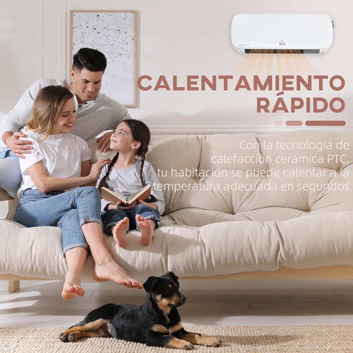 HOMCOM Calefactor Eléctrico Bajo Consumo, 1000W/2000W, Calefactor De Baño De Pared Con Pantalla LED, IPX2, 3 Modos, PTC, Protección Contra Sobrecalentamiento, Temporizador, Mando, Para 20-25㎡, Blanco