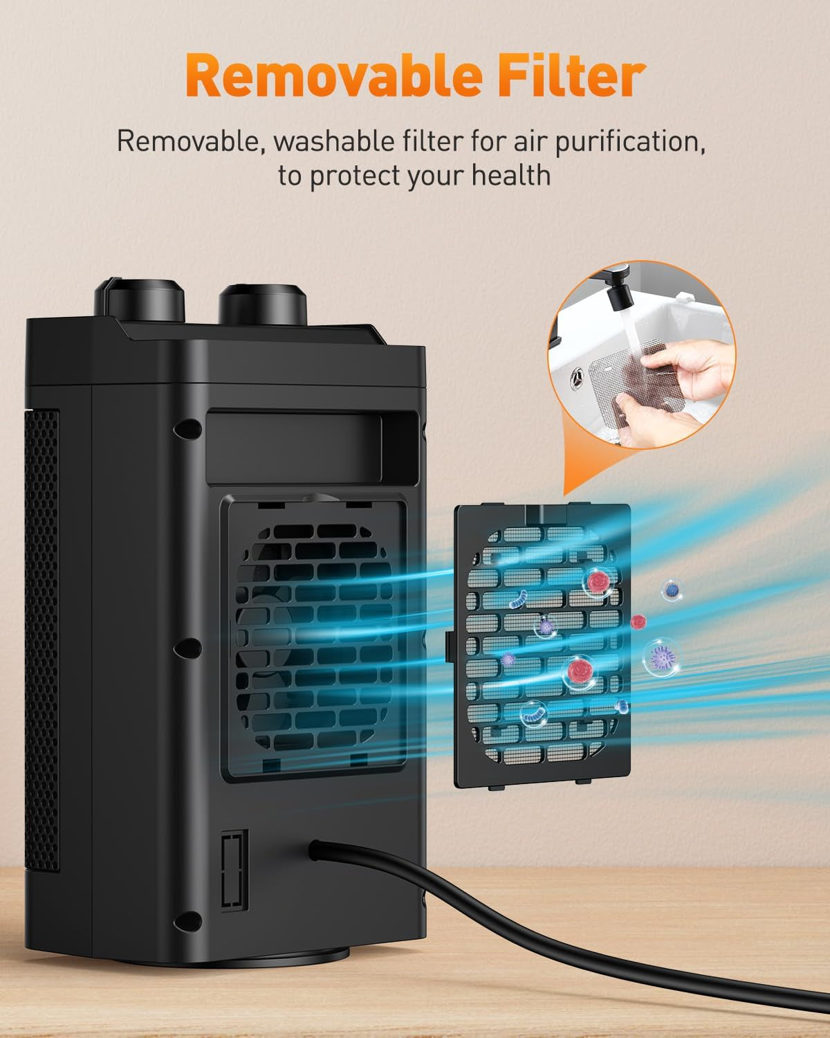 Calefactor De Bajo Consumo, 1500 W, 3 Modos De Calentamiento, Calentador Eléctrico De Cerámica, Oscilación De 70°, Protección Contra Sobrecalentamiento Y Antivuelco, Calefactor Silencioso Para Usar En