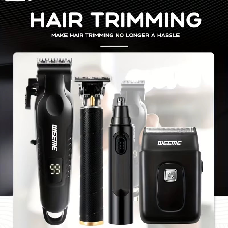 WEEME 4 in 1 Men Grooming Kit LCD Display USB Rechargeable Hair Clipper Beard Trimmer Nose Trimmer T-Blade Shaver Gift for Dad