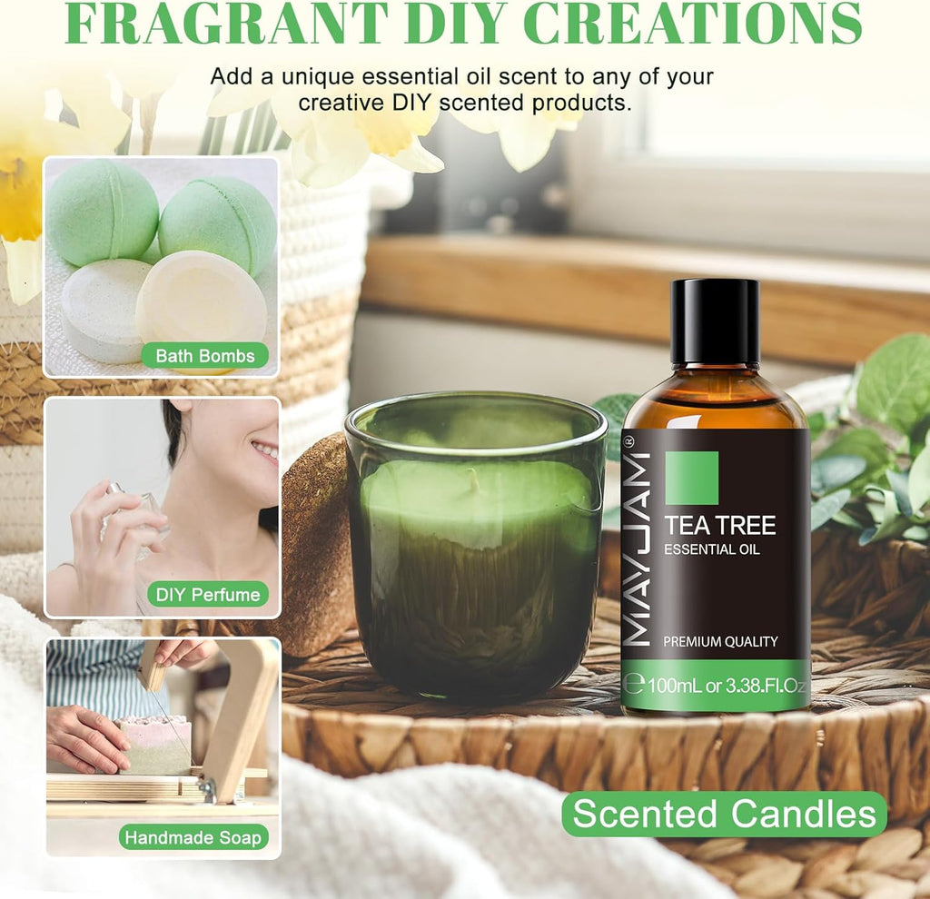 Aceites Esenciales De Árbol Del Té 100ML, 100% Puro, Ideal Para Aromaterapia Aroma Difusor Fragancia Aceite Masaje
