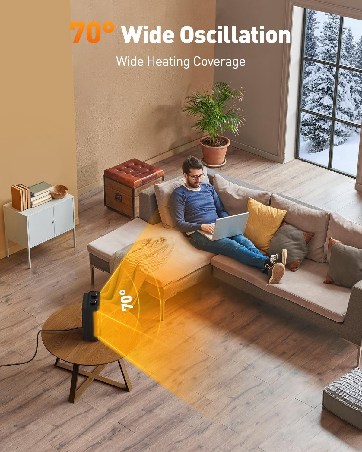 Calefactor De Bajo Consumo, 1500 W, 3 Modos De Calentamiento, Calentador Eléctrico De Cerámica, Oscilación De 70°, Protección Contra Sobrecalentamiento Y Antivuelco, Calefactor Silencioso Para Usar En