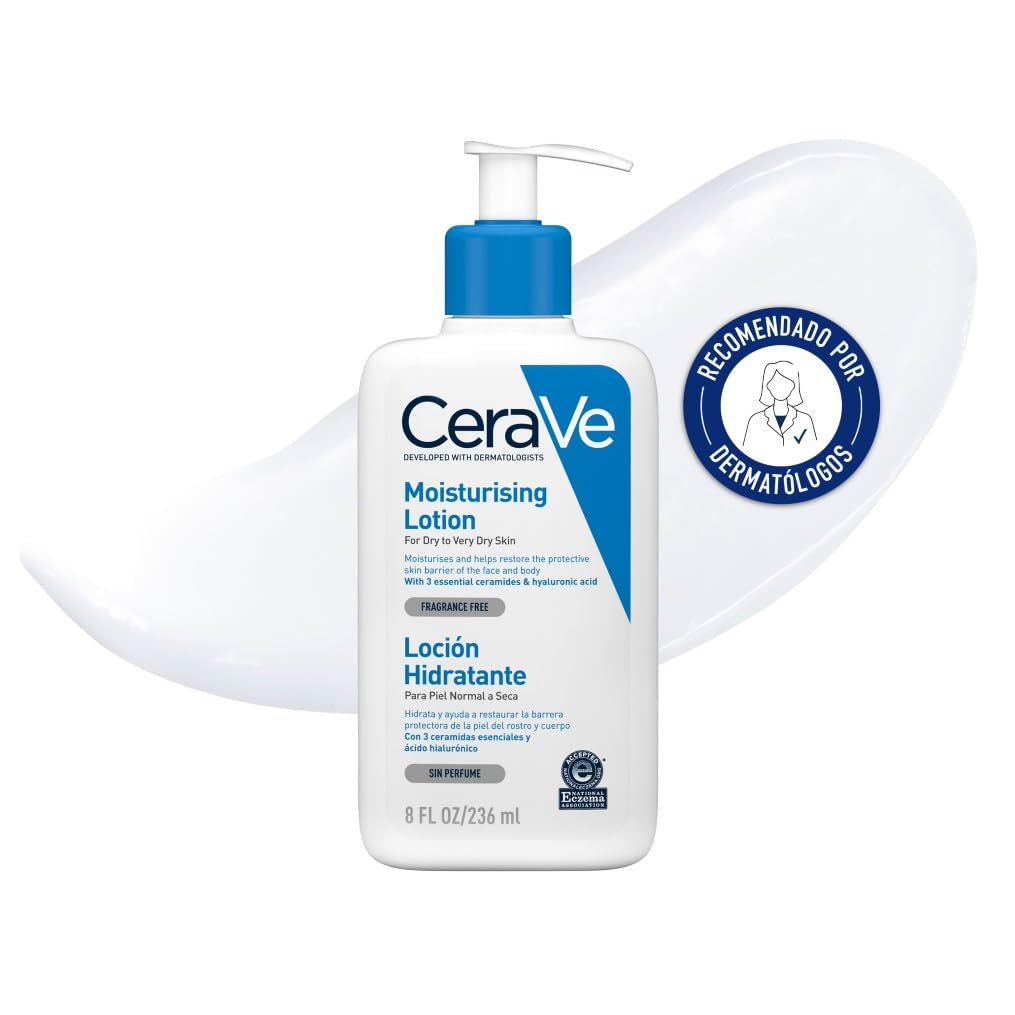Cerave - Loción Hidratante, Piel Seca, Hidrata Y Restaura La Barrera Protectora De La Piel, Enriquecida Con Ceramidas Esenciales Y Ácido Hialurónico, Fórmula Ligera, Apta Para Rostro Y Cuerpo