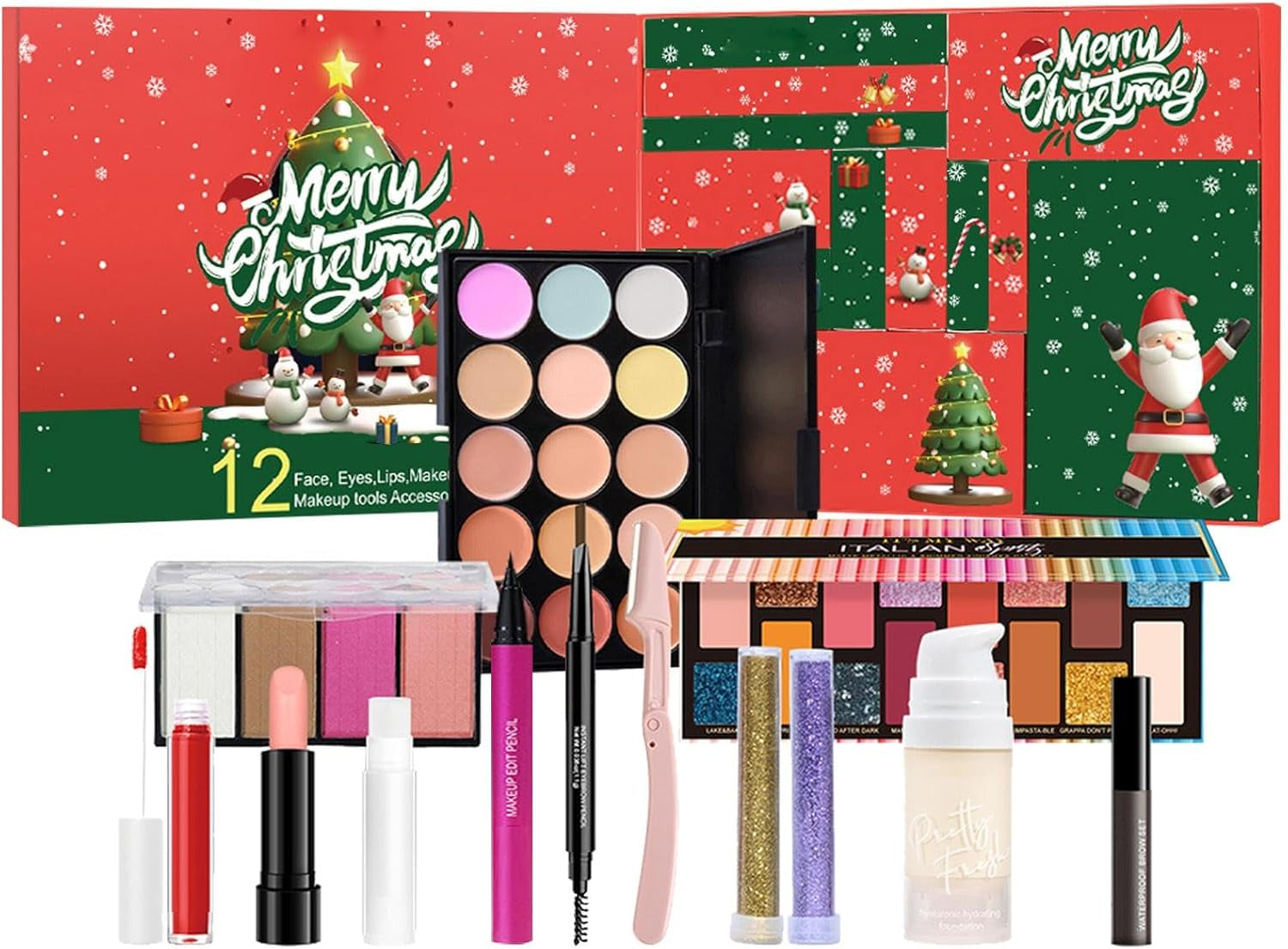 Calendario De Adviento De Maquillaje  - Calendario De Cuenta Regresiva De Navidad, Conjunto De Maquillaje Del Calendario De Adviento | Kit De Maquillaje De Vacaciones De 12 Piezas Para Mejorar 