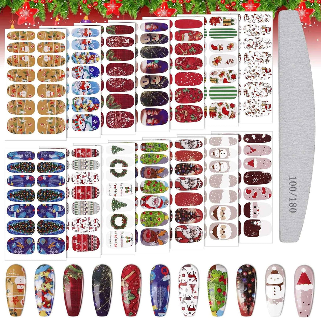EBANKU Pegatinas Navidad Uñas, 14 Hojas Nail Stickers Etiqueta Adhesiva Uñas Cubierta Completa Calcomanías Etiqueta Engomada Uñas Autoadhesivas Con Limas Para Arte De Uñas DIY (C)