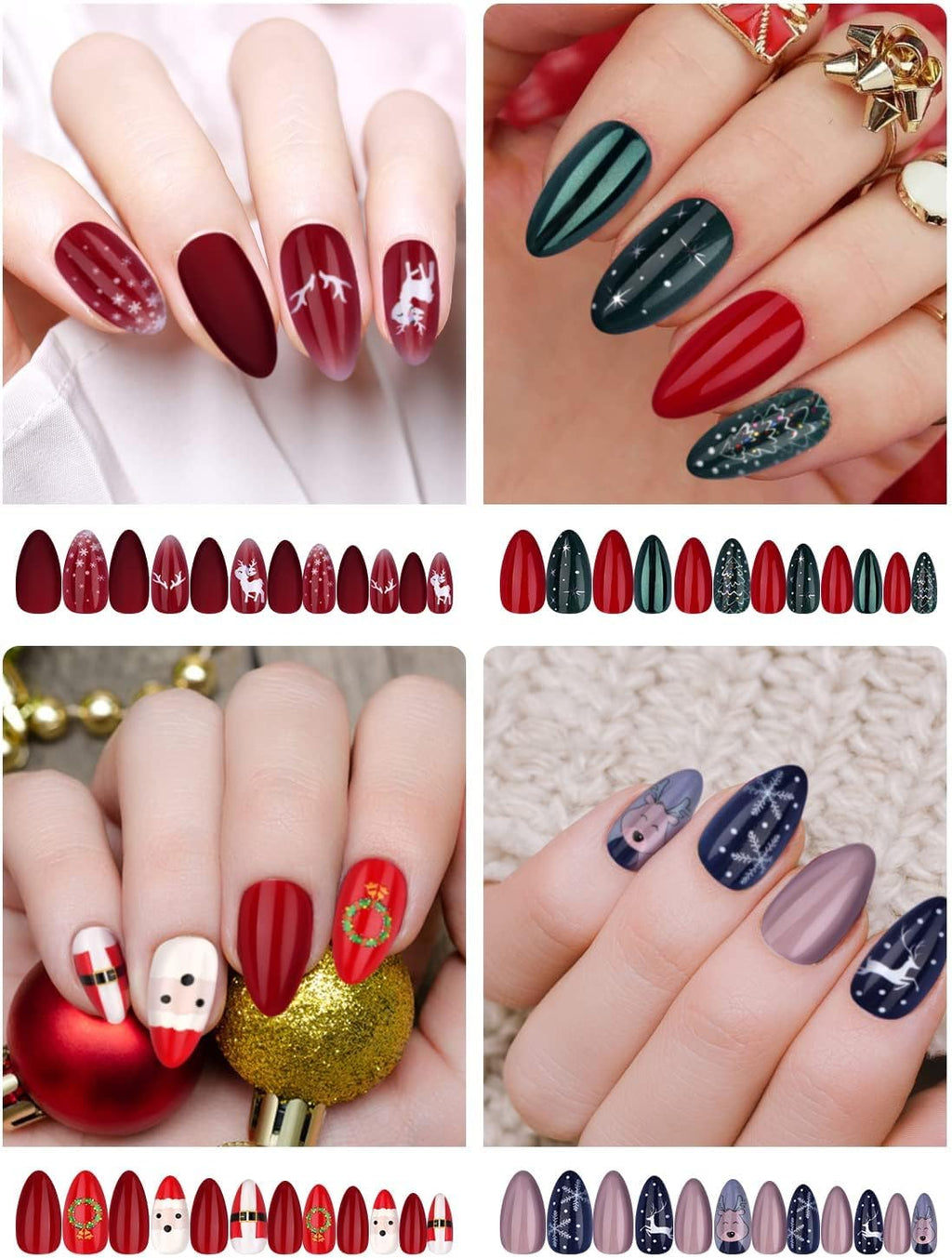 EBANKU 96 Piezas Uñas Postizas De Navidad, Cubierta Completa Para Mujeres Y Niñas