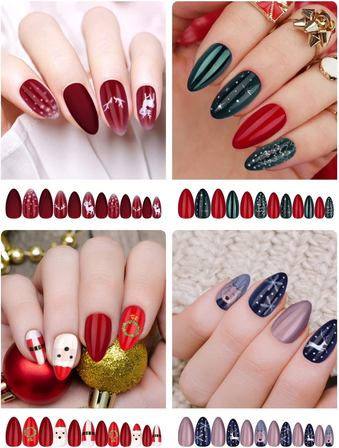 EBANKU 96 Piezas Uñas Postizas De Navidad, Cubierta Completa Para Mujeres Y Niñas