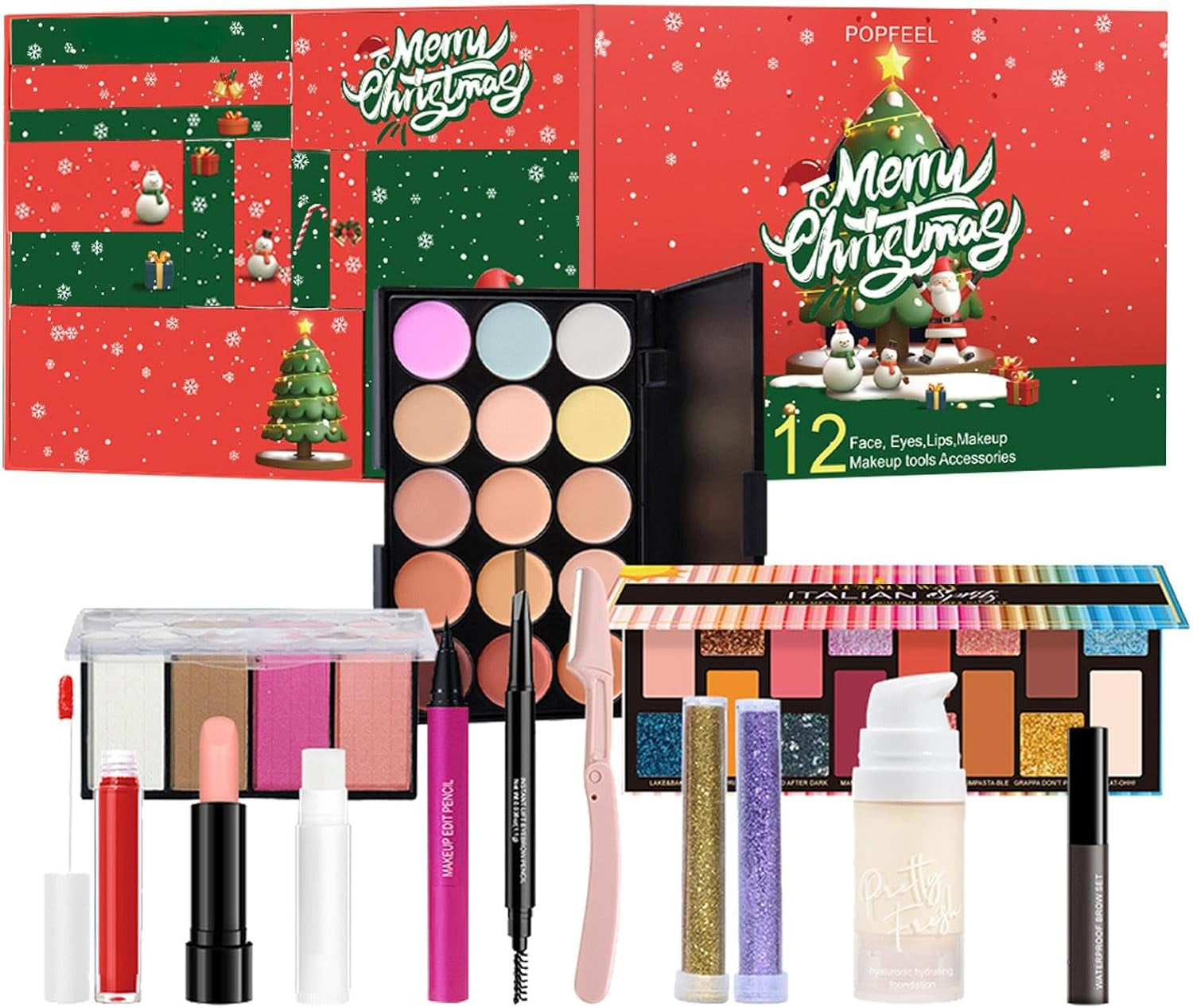 Calendario De Adviento De Maquillaje  - Calendario De Cuenta Regresiva De Navidad, Conjunto De Maquillaje Del Calendario De Adviento | Kit De Maquillaje De Vacaciones De 12 Piezas Para Mejorar 