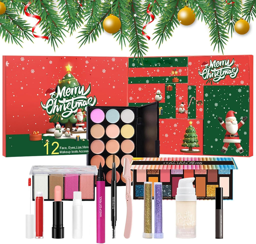 Calendario De Adviento De Maquillaje  - Calendario De Cuenta Regresiva De Navidad, Conjunto De Maquillaje Del Calendario De Adviento | Kit De Maquillaje De Vacaciones De 12 Piezas Para Mejorar 