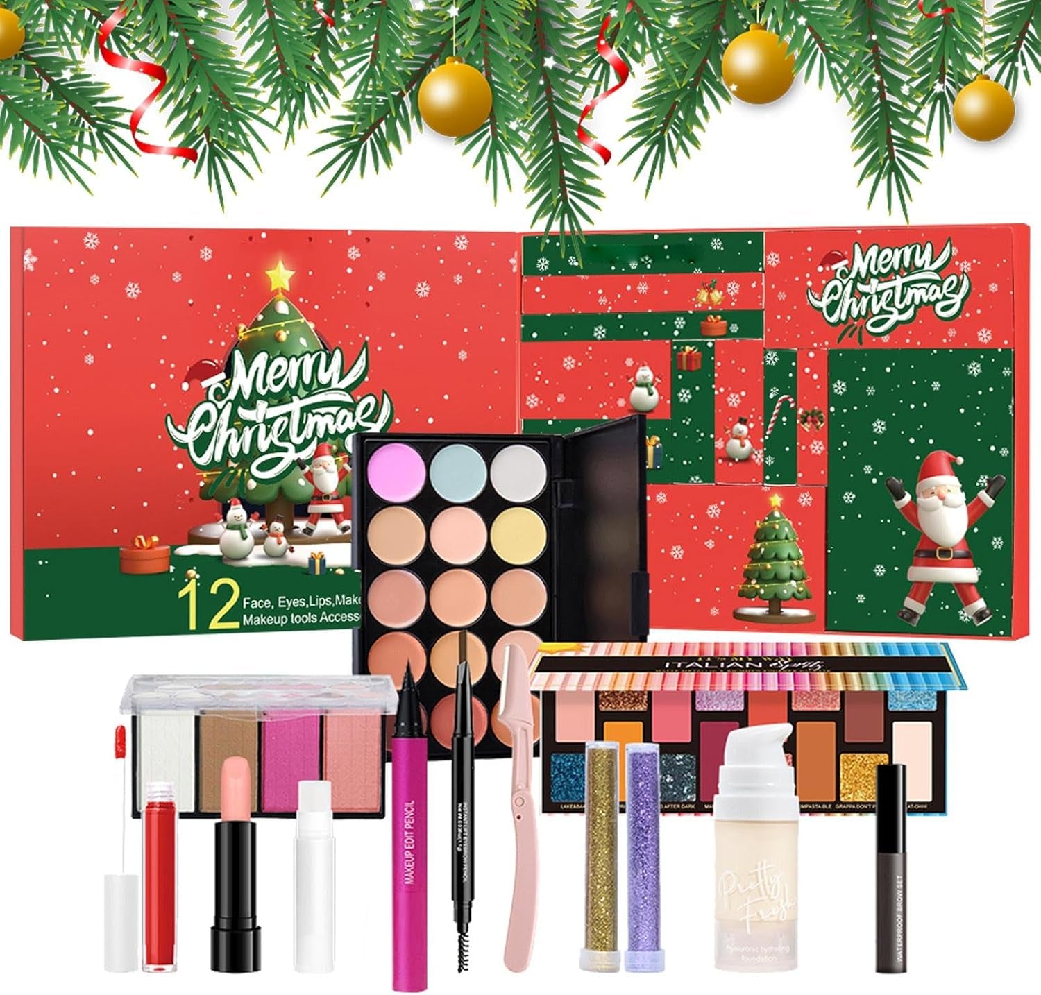 Calendario De Adviento De Maquillaje  - Calendario De Cuenta Regresiva De Navidad, Conjunto De Maquillaje Del Calendario De Adviento | Kit De Maquillaje De Vacaciones De 12 Piezas Para Mejorar 