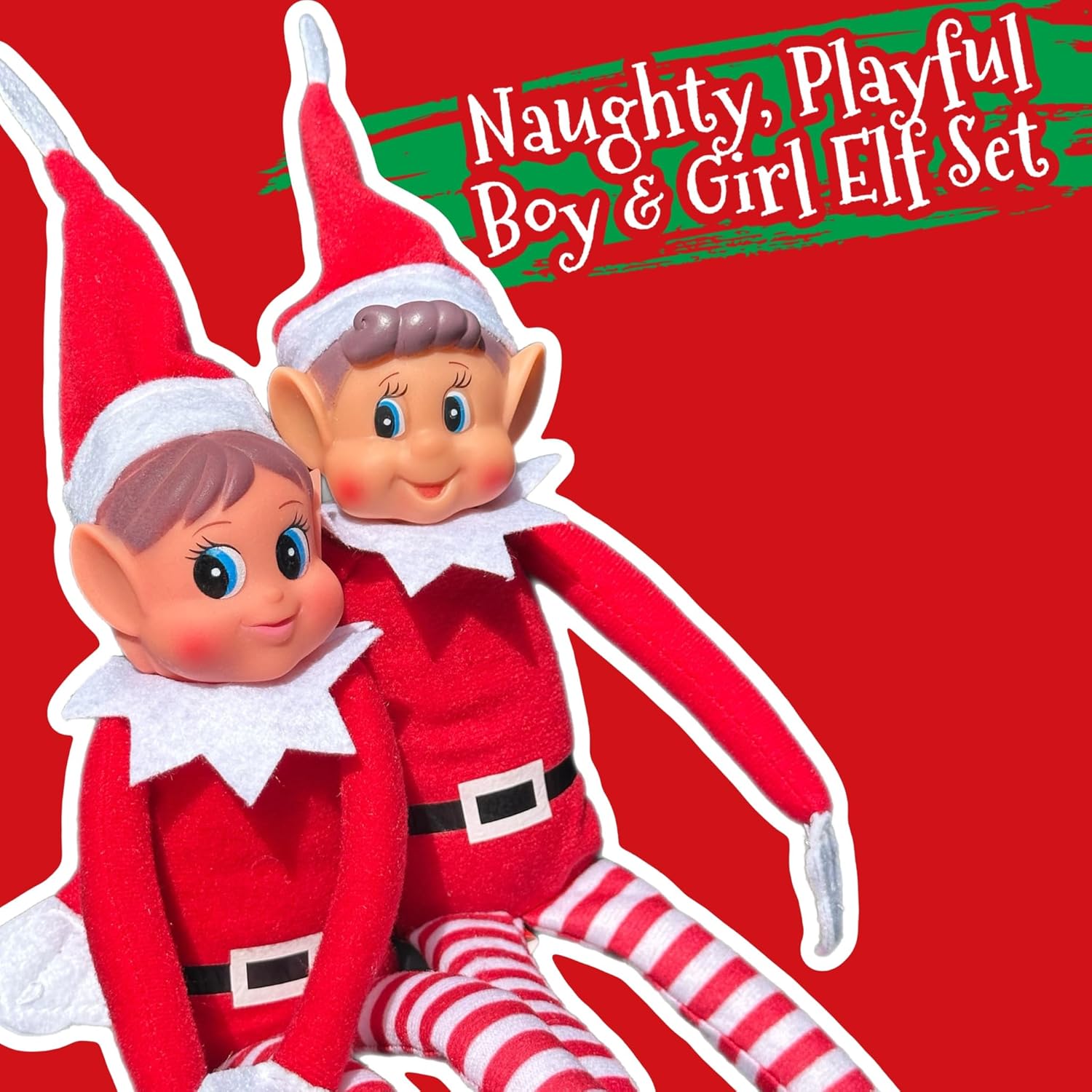 GLOW - Juego De 2 Elfos De Navidad Traviesos, Figura De Elfo Juguetona Con Cuerpo Suave, Cara De Vinilo, Agarre De Gancho Y Bucle, Elfos Behavin' Badly Christmas Family Elfie Elvie Toy Boy Girl