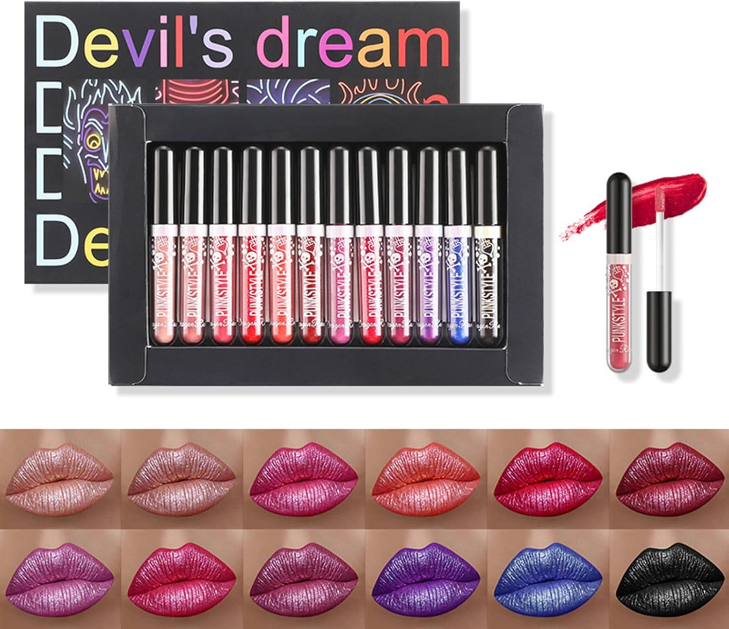 Lápiz Labial De Larga Duración Con Brillo De Diamante De 12 Colores, Lápiz Labial Líquido Metálico,Duradero E Impermeable, Antiadherente