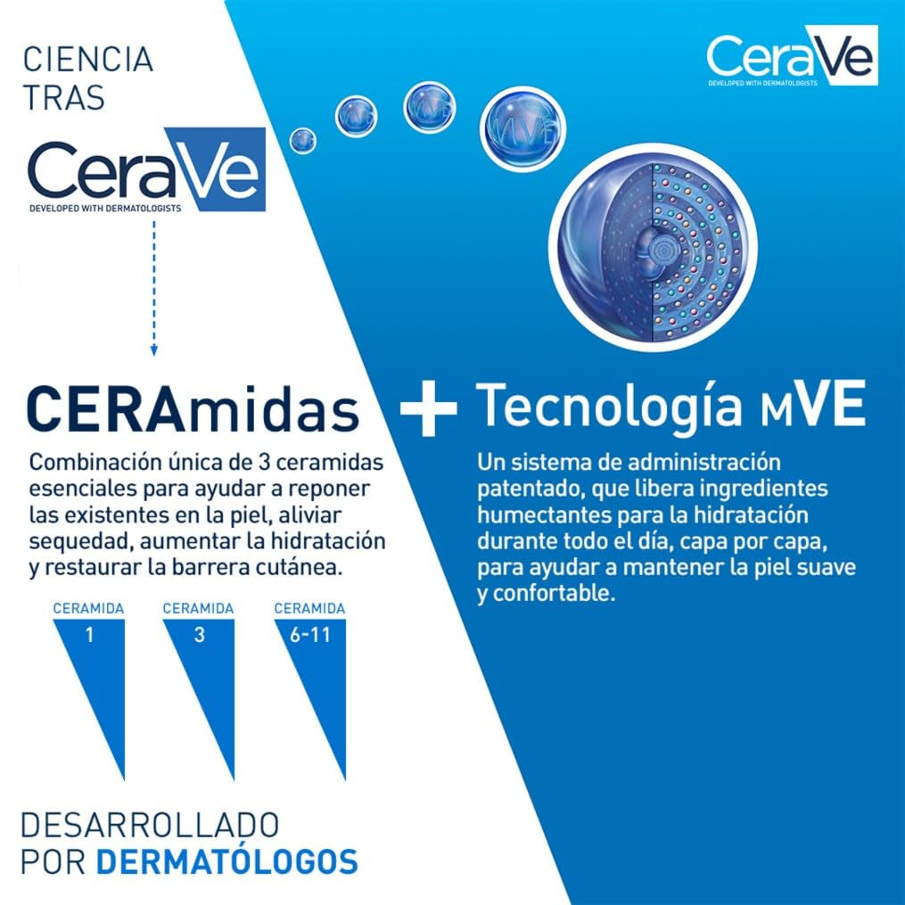 Cerave - Loción Hidratante, Piel Seca, Hidrata Y Restaura La Barrera Protectora De La Piel, Enriquecida Con Ceramidas Esenciales Y Ácido Hialurónico, Fórmula Ligera, Apta Para Rostro Y Cuerpo