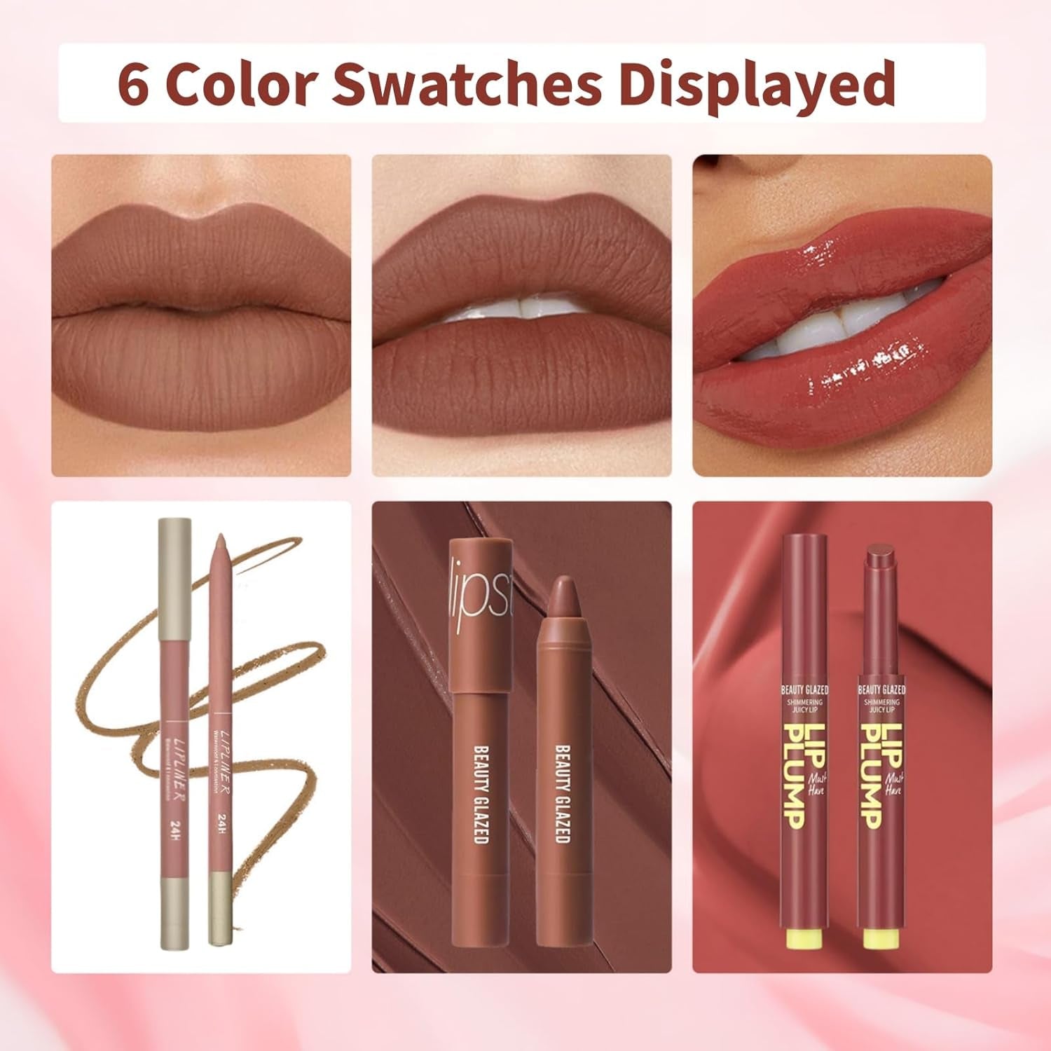 Set De 6 Delineadores De Labios Mate, Pintalabios Líquidos Y Tintes Labiales Peel Off, Set De Brillos Labiales Impermeables, Duraderos Y Que No Se Desvanecen, Tintes Labiales Hidratantes