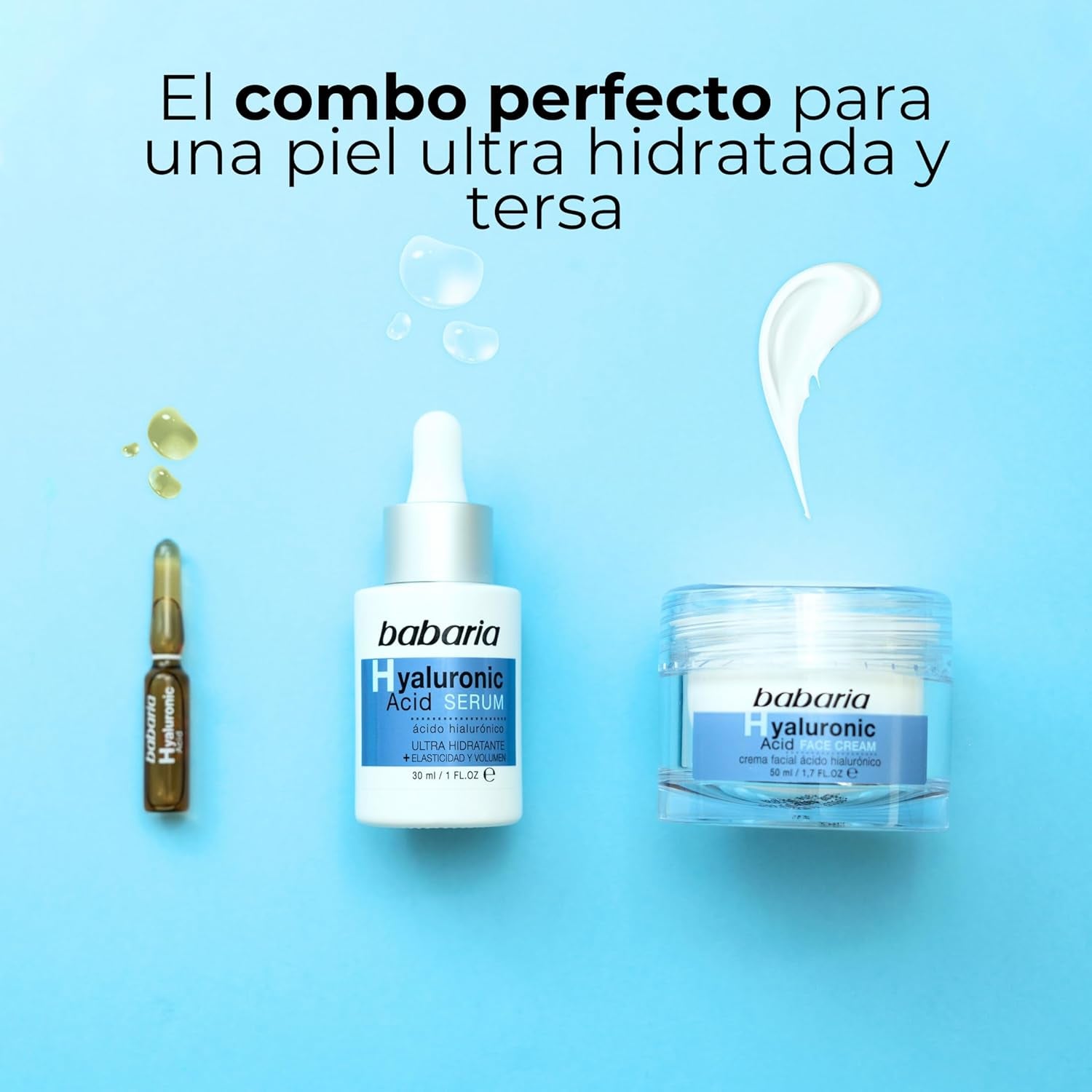 Babaria - Neceser Ritual Hialurónico, Pack Especial, Incluye Crema Facial 50 Ml, Sérum Facial 30 Ml Y Ampolla Facial 2 Ml, Con Ácido Hialurónico, Hidrata La Piel, Mejora El Volumen Y La Elasticidad