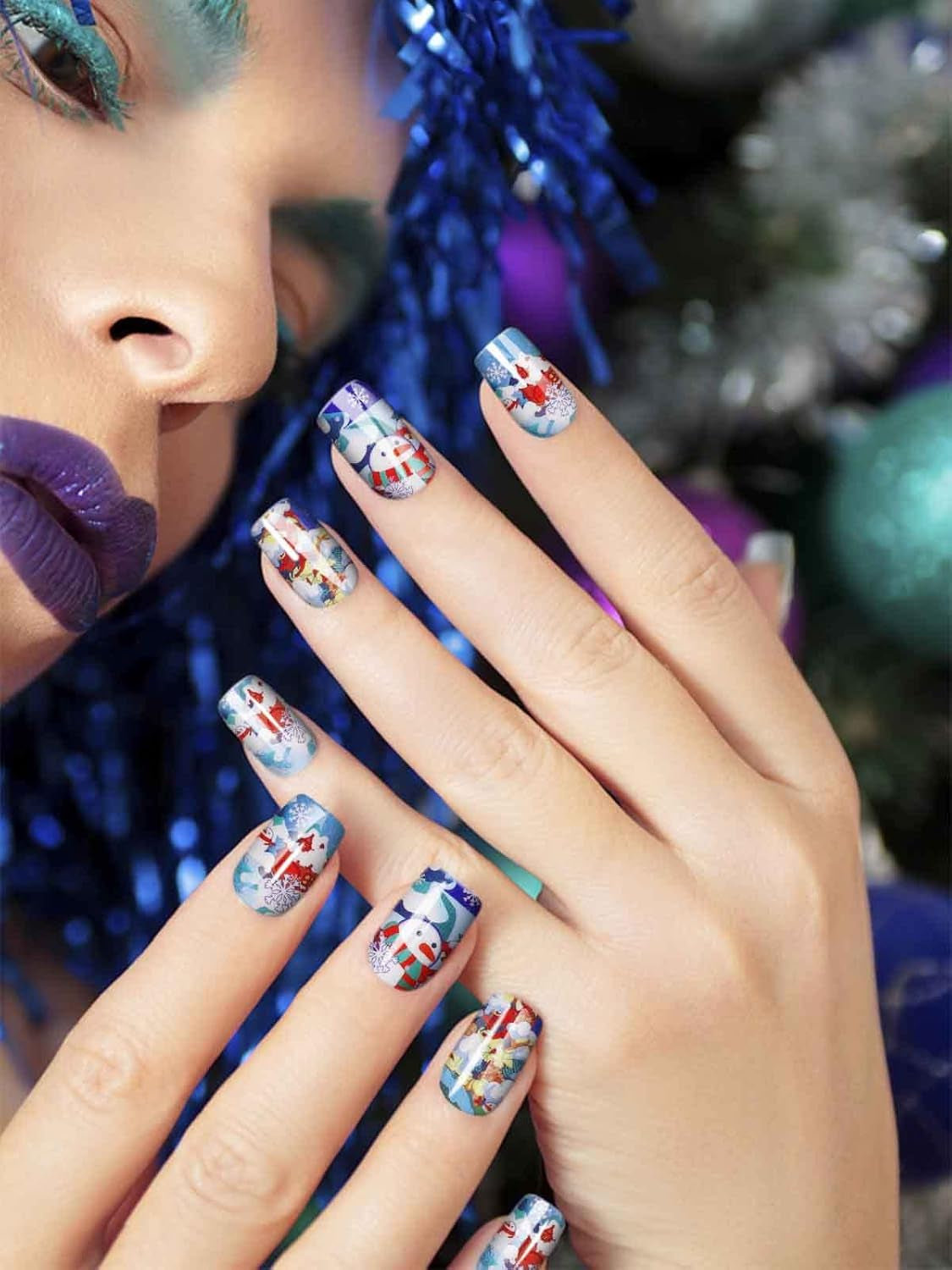 EBANKU Pegatinas Navidad Uñas, 14 Hojas Nail Stickers Etiqueta Adhesiva Uñas Cubierta Completa Calcomanías Etiqueta Engomada Uñas Autoadhesivas Con Limas Para Arte De Uñas DIY (C)