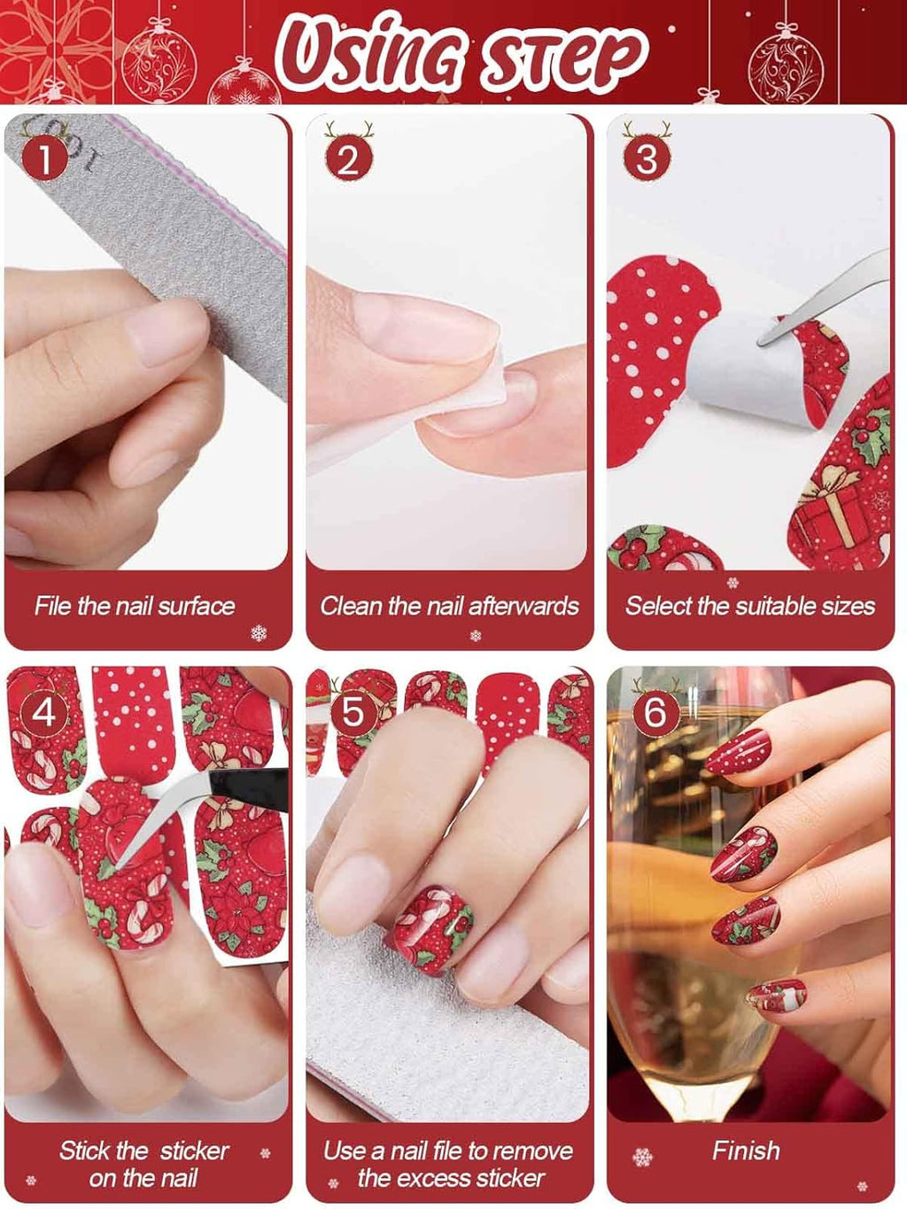 EBANKU Pegatinas Navidad Uñas, 14 Hojas Nail Stickers Etiqueta Adhesiva Uñas Cubierta Completa Calcomanías Etiqueta Engomada Uñas Autoadhesivas Con Limas Para Arte De Uñas DIY (C)