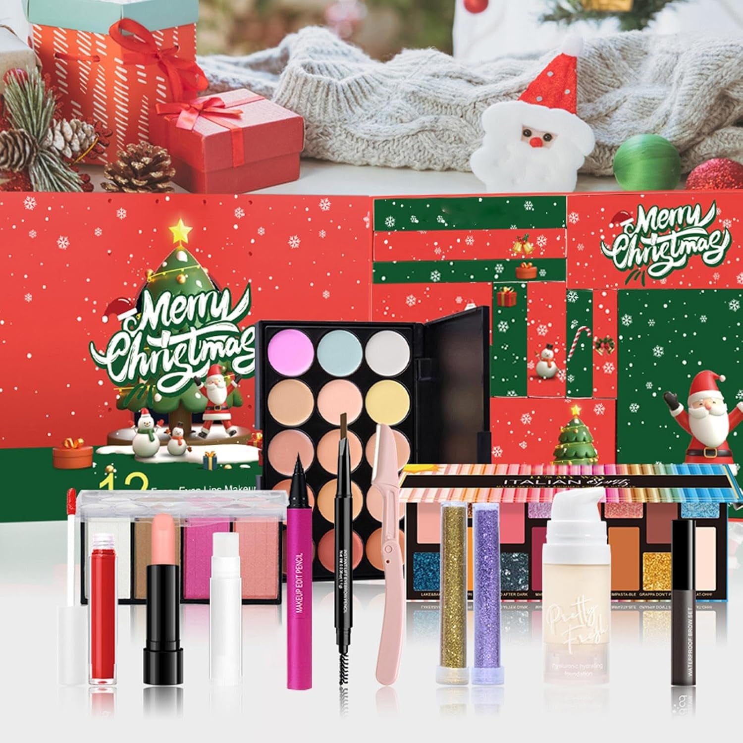 Calendario De Adviento De Maquillaje  - Calendario De Cuenta Regresiva De Navidad, Conjunto De Maquillaje Del Calendario De Adviento | Kit De Maquillaje De Vacaciones De 12 Piezas Para Mejorar 