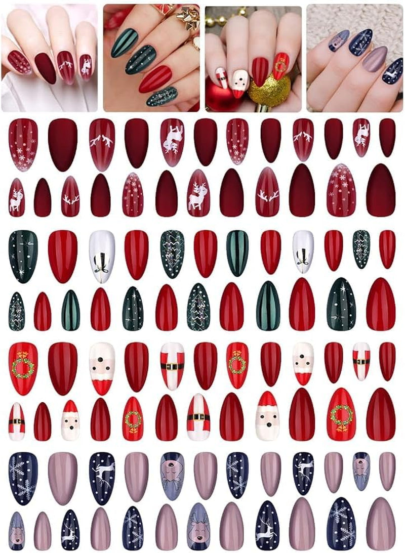 EBANKU 96 Piezas Uñas Postizas De Navidad, Cubierta Completa Para Mujeres Y Niñas