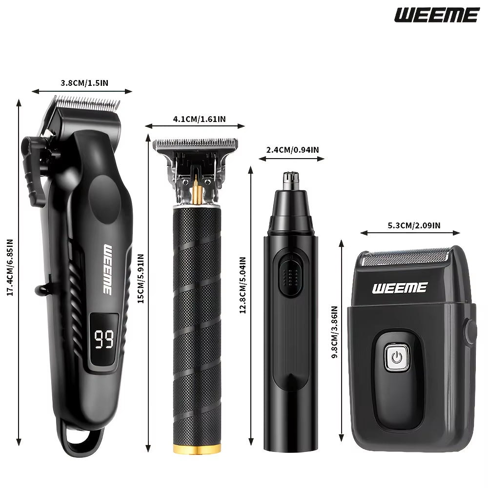 WEEME 4 in 1 Men Grooming Kit LCD Display USB Rechargeable Hair Clipper Beard Trimmer Nose Trimmer T-Blade Shaver Gift for Dad