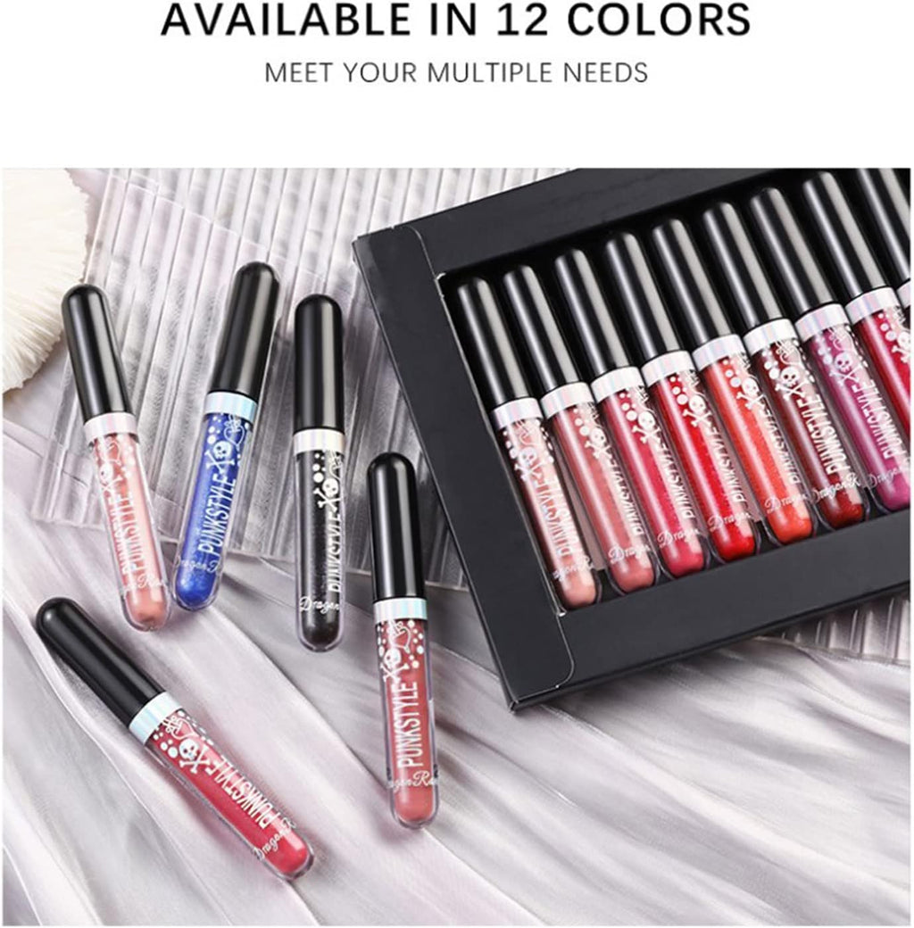 Lápiz Labial De Larga Duración Con Brillo De Diamante De 12 Colores, Lápiz Labial Líquido Metálico,Duradero E Impermeable, Antiadherente