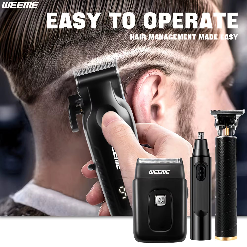 WEEME 4 in 1 Men Grooming Kit LCD Display USB Rechargeable Hair Clipper Beard Trimmer Nose Trimmer T-Blade Shaver Gift for Dad